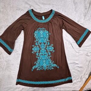 Urban Mango Women‎ Brown Bell Sleeve Embellished Tunic Top Size Large